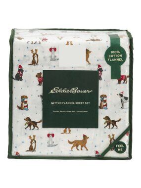 EDDIE BAUER Holiday Dogs Flannel Sheet Set
